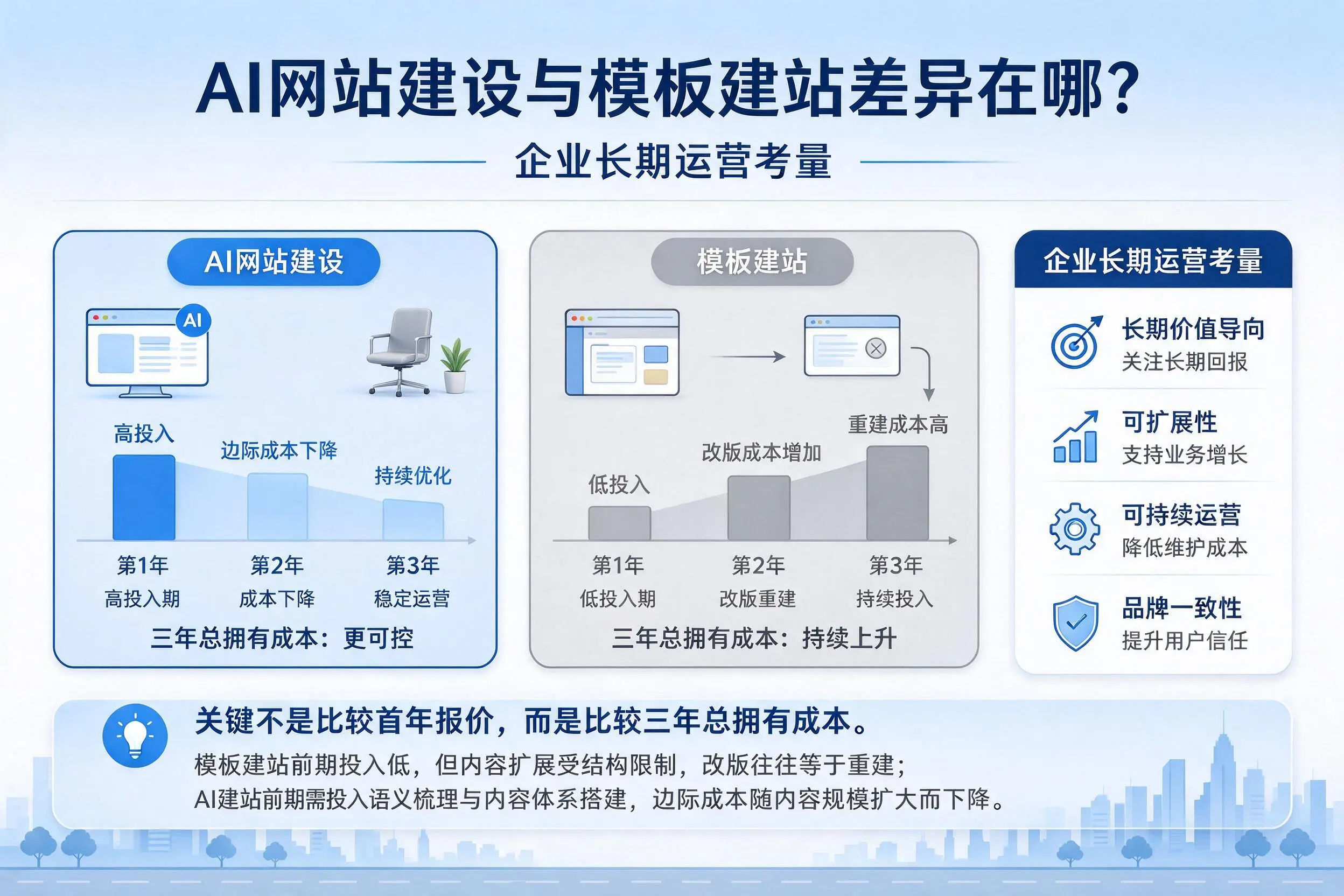 AI网站建设与模板建站差异在哪?枣庄企业长期运营考量