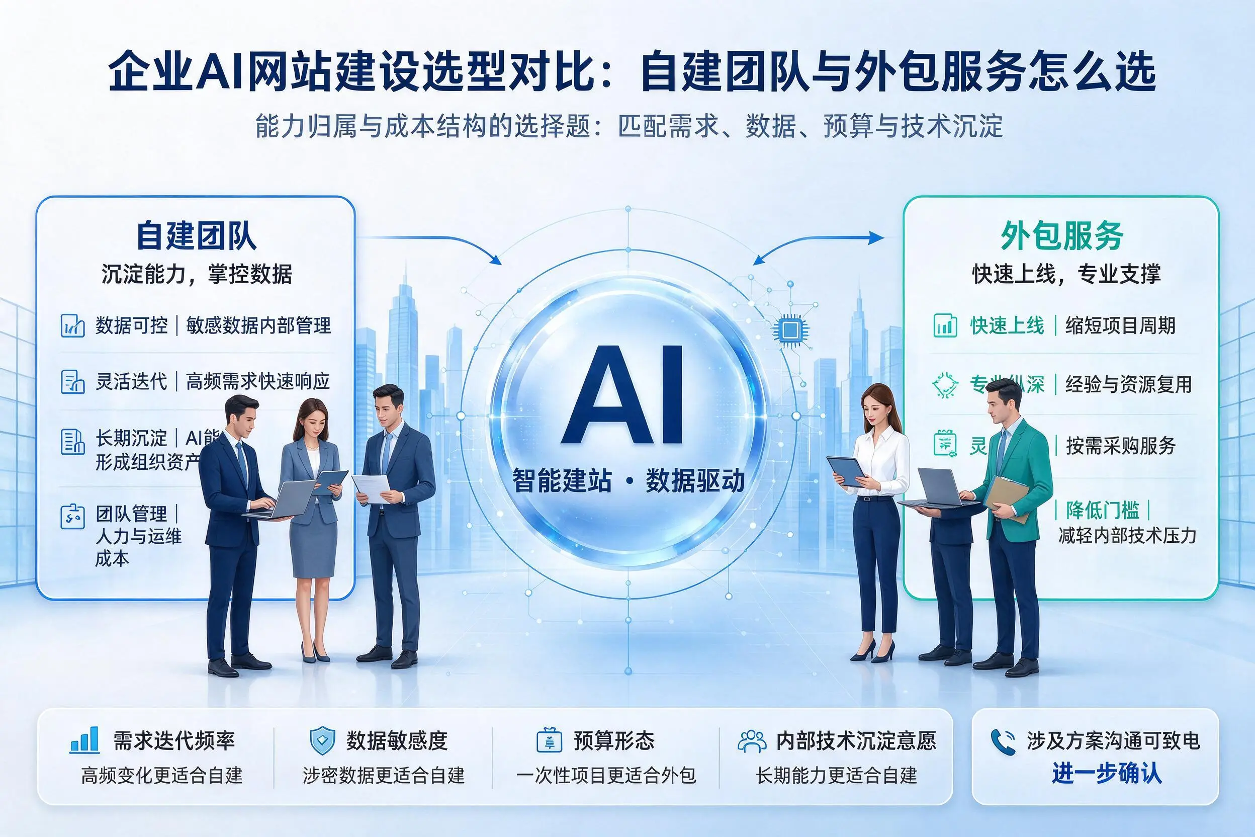 枣庄企业AI网站建设选型对比:自建团队与外包服务怎么选